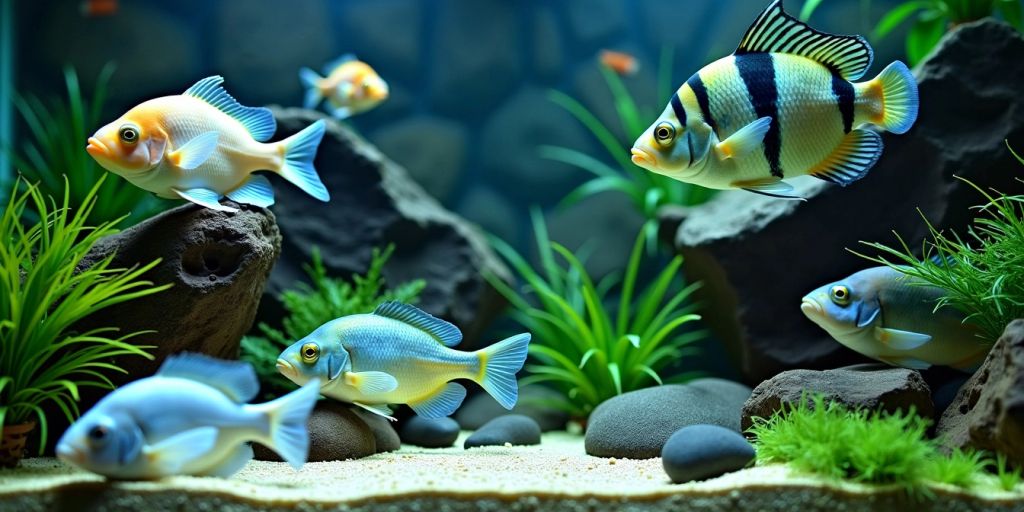Fische ruhen im beleuchteten Aquarium